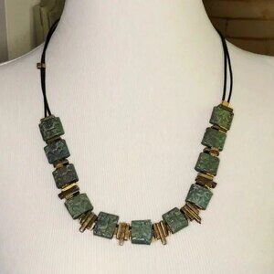 Square Stone Necklace with Gold Spacer Accents